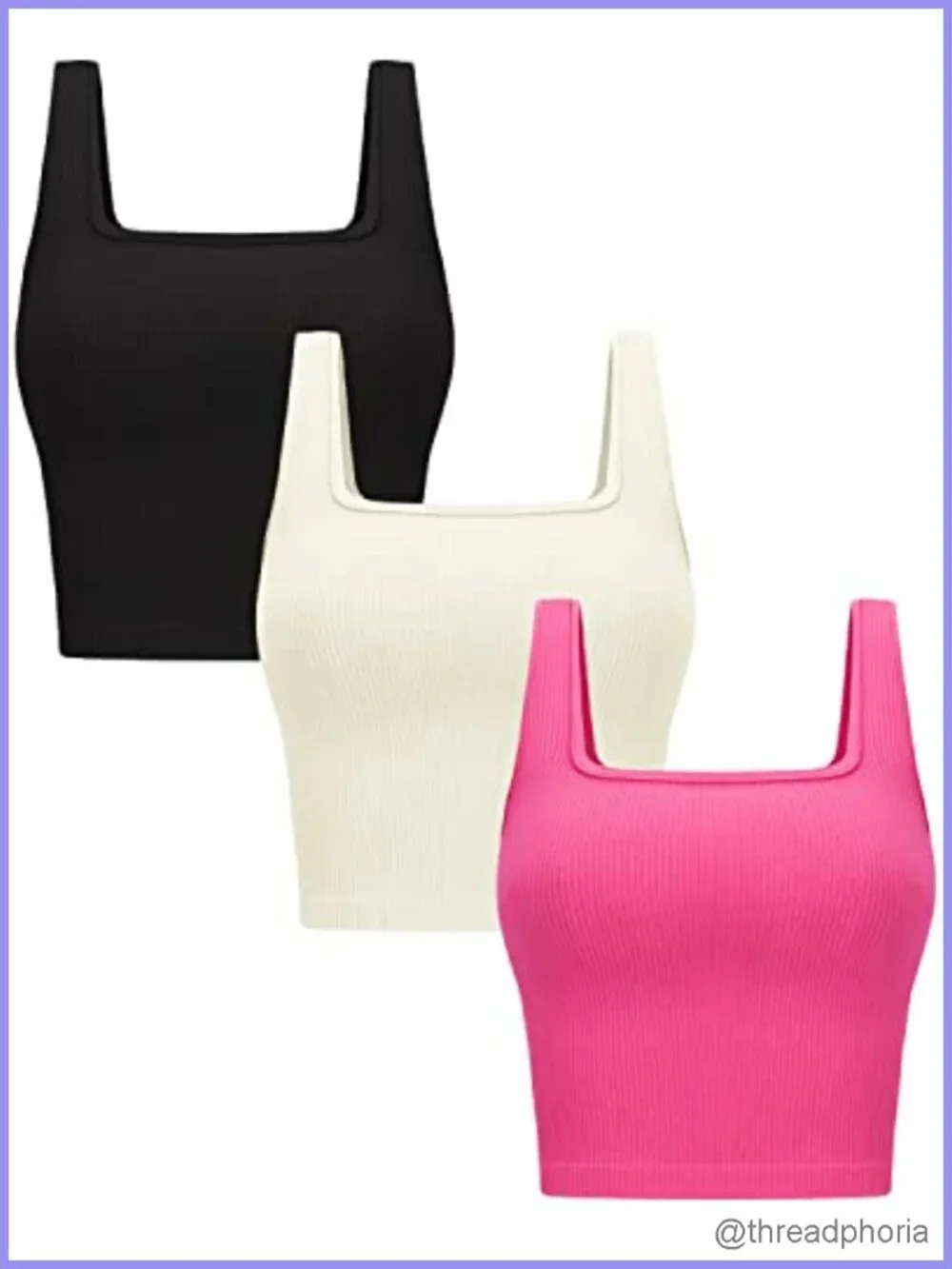 3 Pack Crop Tank Tops Seamless Ribbed Sleeveless Square Neck Workout Yoga Gym
